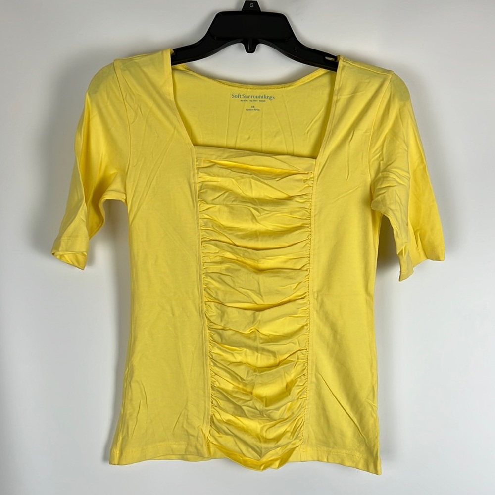 Soft Surroundings Missy T-Shirt Square Neckline Ruche Front Tee Size: XS